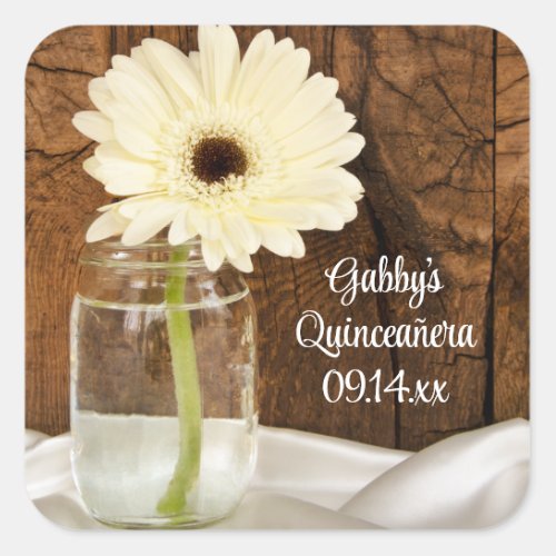 Mason Jar and White Daisy Quinceaera Favor Tag