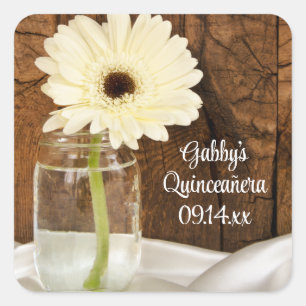 Mason Jar and White Daisy Quinceañera Favor Tag