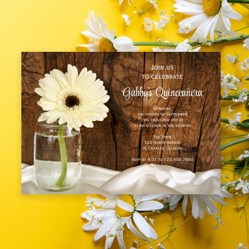 Mason Jar and White Daisy Quinceaera Invitation