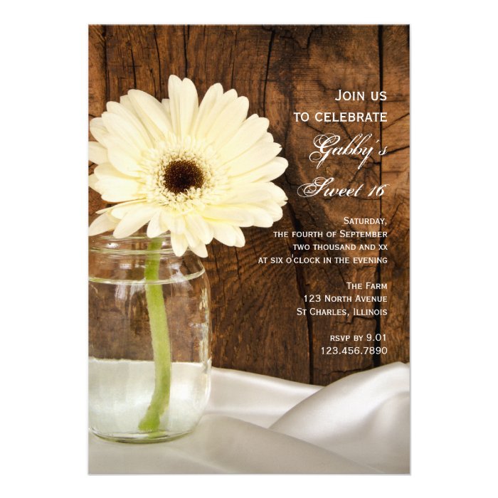 Mason Jar and White Daisy Sweet 16 Party Invite