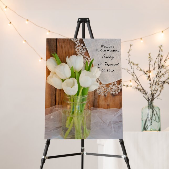 Mason Jar and White Tulips Barn Wedding Foam Board (In Situ (Stand))