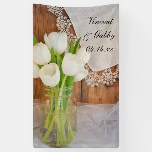 Mason Jar and White Tulips Country Barn Wedding Banner