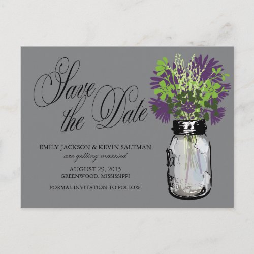 Mason Jar and Wildflowers Save the Date Announcement Postcard