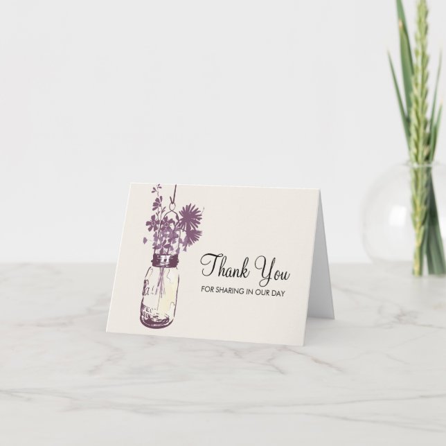 Mason Jar and Wildflowers Thank You Card (Front)