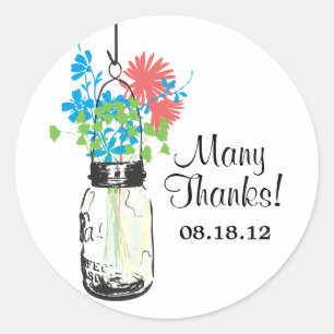 Mason Jar and Wildflowers Wedding Classic Round Sticker