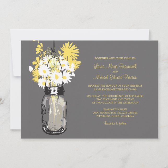 Mason Jar and Wildflowers Wedding Invitations (Front)