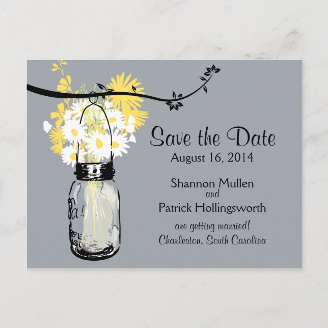 Mason Jar and Wildflowers Wedding Invitations (Front)