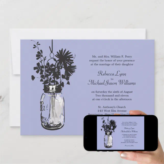 Mason Jar And Wildflowers Wedding Invitations Zazzle