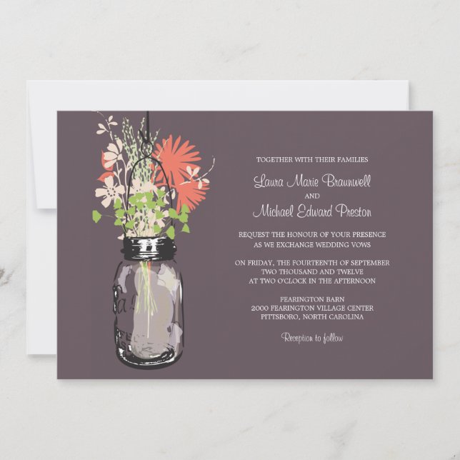 Mason Jar and Wildflowers Wedding Invitations (Front)