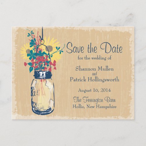 Mason Jar and Wildflowers Wedding Invitations