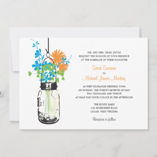 Mason Jar and Wildflowers Wedding Invitations
