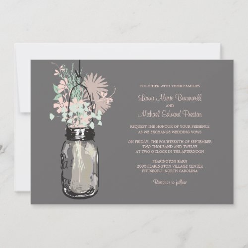 Mason Jar and Wildflowers Wedding Invitations