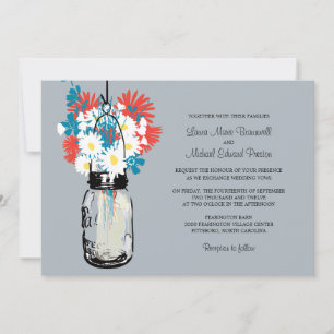 Mason Jar and Wildflowers Wedding Invitations