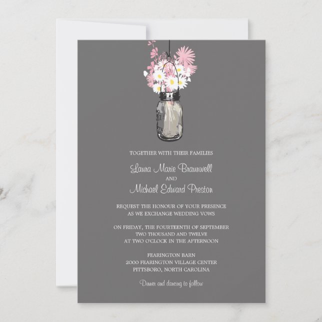 Mason Jar and Wildflowers Wedding Invitations (Front)
