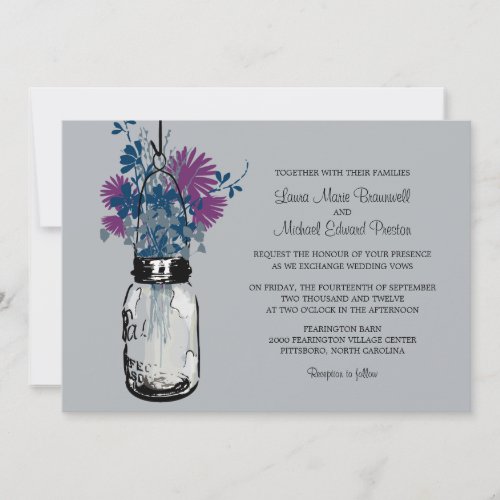 Mason Jar and Wildflowers Wedding Invitations