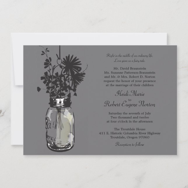 Mason Jar and Wildflowers Wedding Invitations (Front)