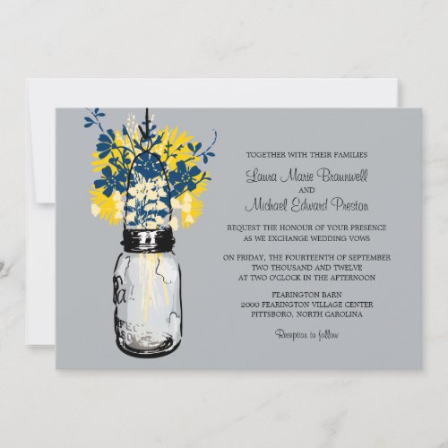 Mason Jar and Wildflowers Wedding Invitations