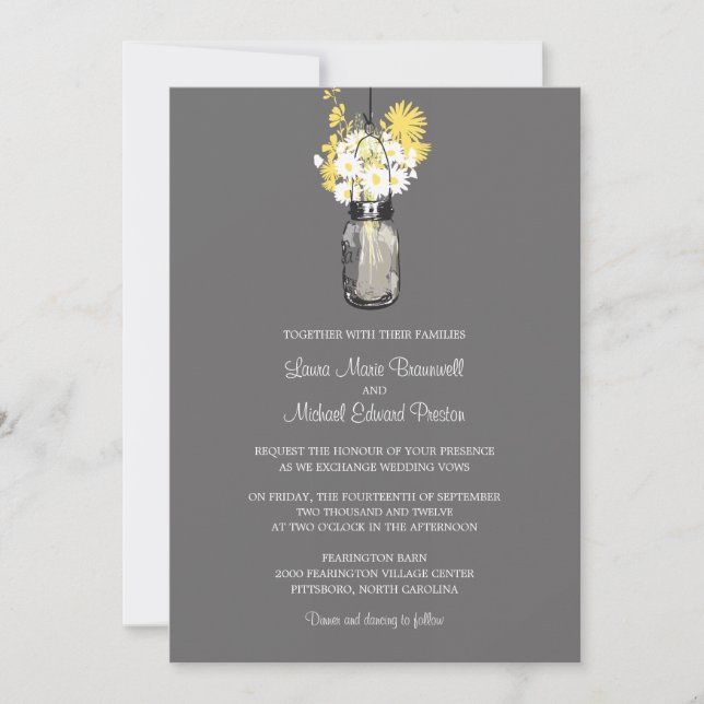 Mason Jar and Wildflowers Wedding Invitations (Front)