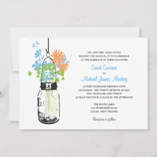 Mason Jar and Wildflowers Wedding Invitations