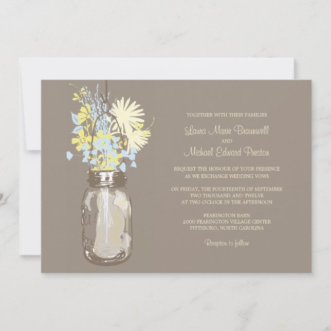 Mason Jar and Wildflowers Wedding Invitations (Front)