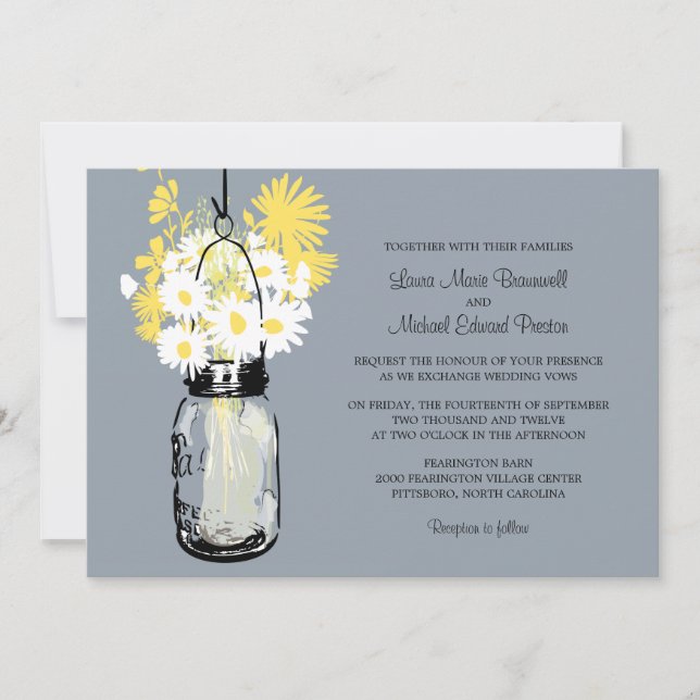 Mason Jar and Wildflowers Wedding Invitations (Front)
