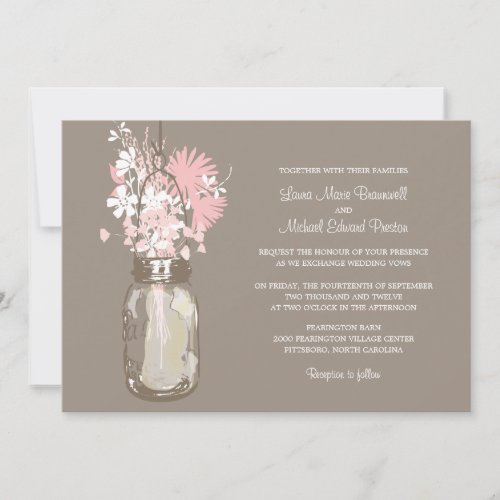 Mason Jar and Wildflowers Wedding Invitations