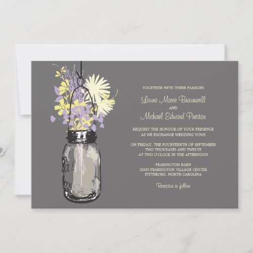 Mason Jar and Wildflowers Wedding Invitations