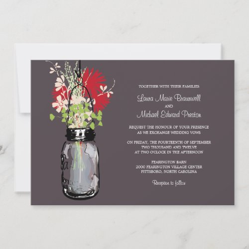 Mason Jar and Wildflowers Wedding Invitations