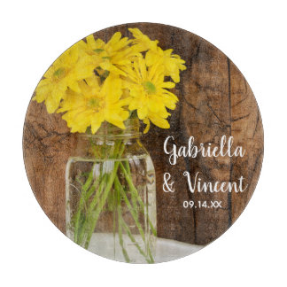 Mason Jar and Yellow Daisies Country Barn Wedding Cutting Board