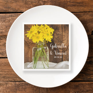 Mason Jar and Yellow Daisies Country Barn Wedding Napkins