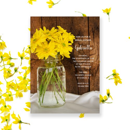 Mason Jar and Yellow Daisies Country Bridal Shower Invites