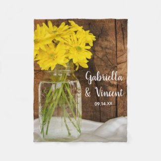 Mason Jar and Yellow Daisies Country Wedding Fleece Blanket