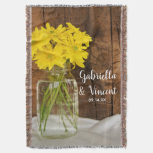 Mason Jar and Yellow Daisies Country Wedding Throw Blanket