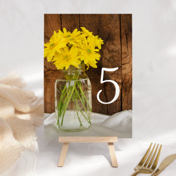 Mason Jar And Yellow Daisies Wedding Table Numbers by loraseverson at Zazzle
