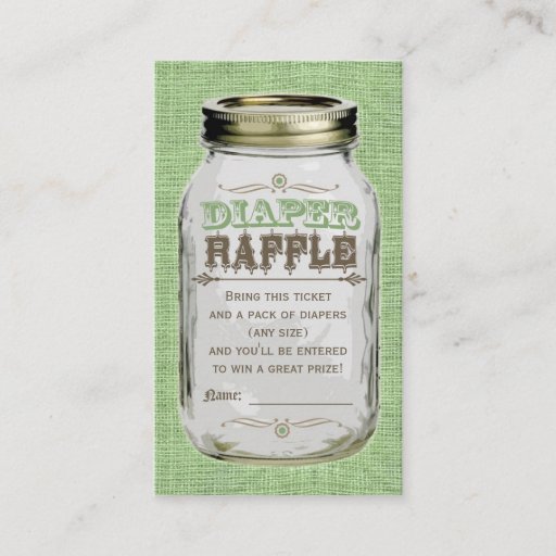 Customizable Mason Jar Baby Boy Green Diaper Raffle Ticket Business Card Templates