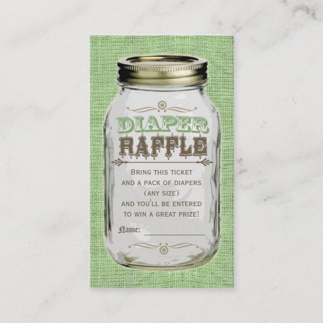 Mason Jar Baby Boy Green Diaper Raffle Ticket Enclosure Card (Front)