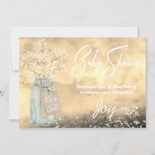 *~* Mason Jar Baby Breath Baby Shower Rustic Invitation