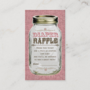Mason Jar Baby Girl Pink Diaper Raffle Ticket Enclosure Card