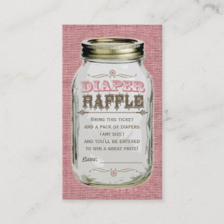 Mason Jar Baby Girl Pink Diaper Raffle Ticket Enclosure Card