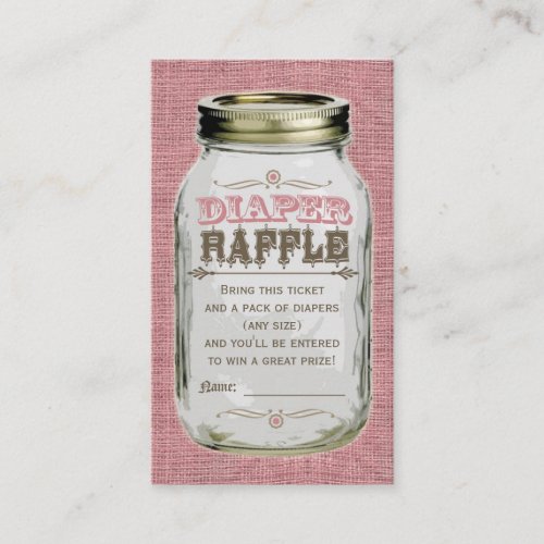 Mason Jar Baby Girl Pink Diaper Raffle Ticket Business Cards