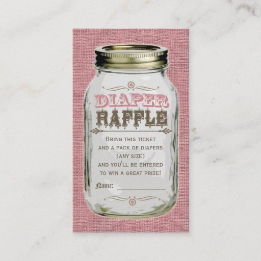 Customizable Mason Jar Baby Girl Pink Diaper Raffle Ticket Business Cards