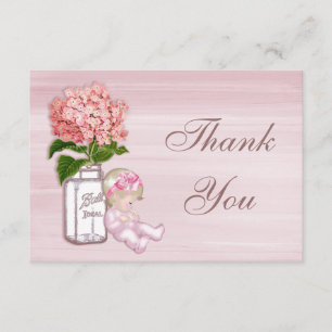 Mason Jar, Baby Girl, Pink Hydrangea Thank You