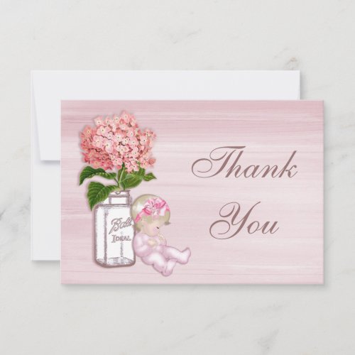 Mason Jar, Baby Girl, Pink Hydrangea Thank You