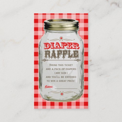 Mason Jar Baby Red Gingham Diaper Raffle Ticket Business Card