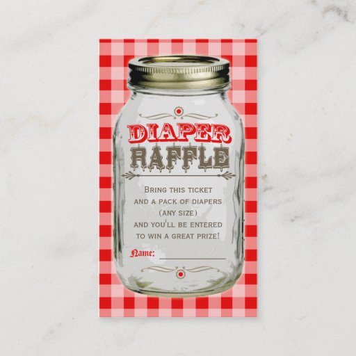 Customizable Mason Jar Baby Red Gingham Diaper Raffle Ticket Business Card