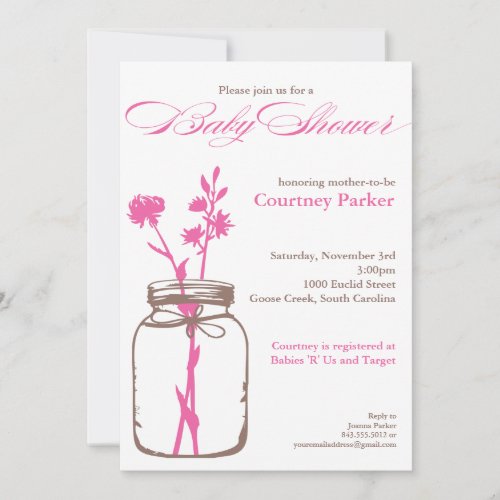 Mason Jar Baby Shower Invitation (pink)