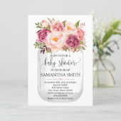 Mason jar baby shower Pink floral country chic Invitation (Standing Front)