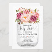Mason jar baby shower Pink floral country chic Invitation (Front/Back)