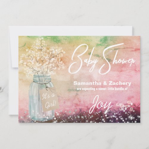 *~* Mason Jar Baby Shower Rustic Baby Breath Invitation