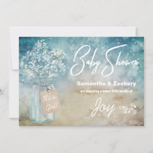 ** Mason Jar Baby's Breath Baby Shower Rustic Invitation